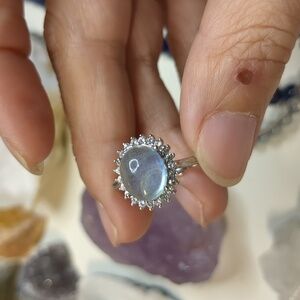 067 Natural aquamarine sterling silver ring with adjustable size